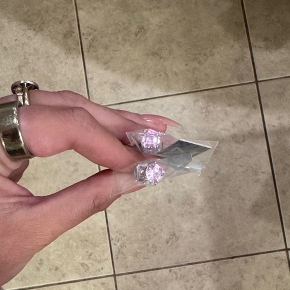 NEW CZ by Kenneth Jay Lane 5 Cttw Asscher Cut Stud Post Earrings - Pink - Picture 4 of 7